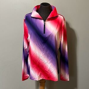Kinona Women's Multicolor Ombre Quarter-Zip Long Sleeve Performance Top Size XL